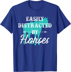 Easily Distracted By Horses Turquoise Western Horse Gift T-Shirt - T-Shirt | Royal