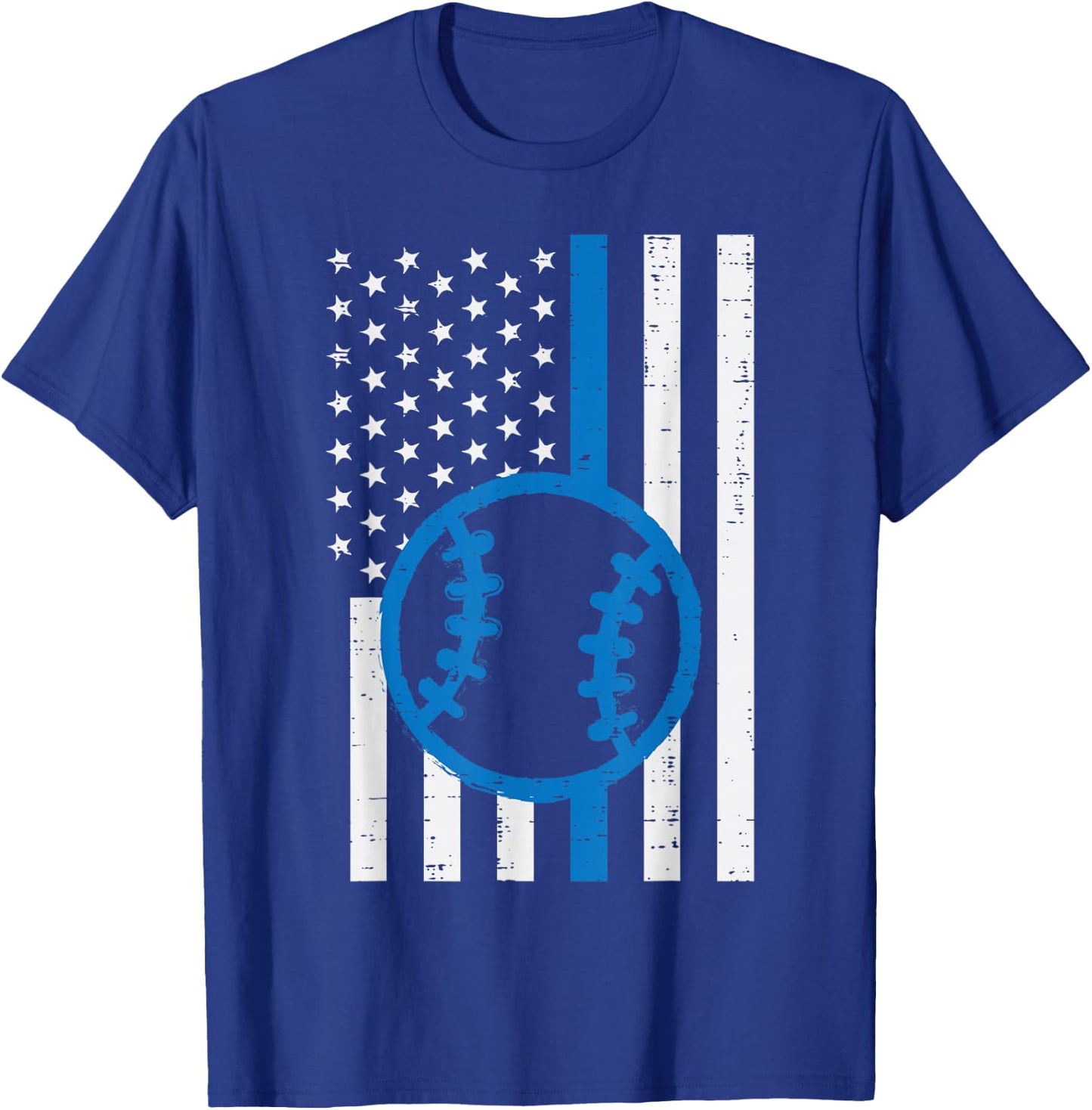 US Flag Thin Blue Line Baseball Vintage Patriotic Police Cop T-Shirt - T-Shirt | Royal