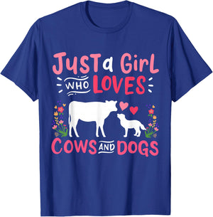Cow Lover Gift Just a Girl Who Loves Cows and Dogs Farmer T-Shirt - T-Shirt | Royal