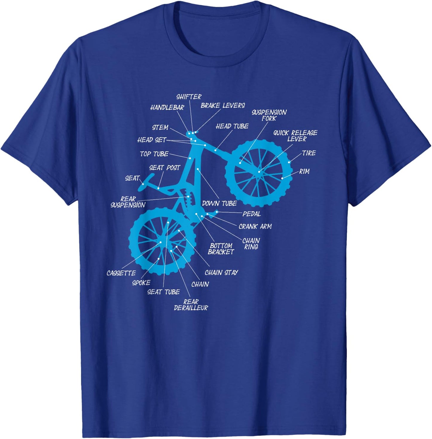 Fully MTB Anatomy - Mountain Bike Parts Cross Cycling T-Shirt - T-Shirt | Royal