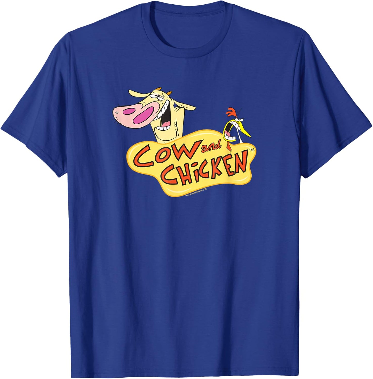 Cartoon Network Cow and Chicken Logo , Men's Adult Blue Short Sleeve V Neck , Small T-Shirt - T-Shirt | Royal