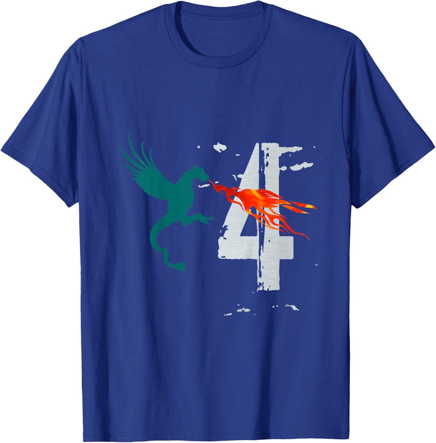 Kids Boys Girls 4 Year Old Birthday Dragon Shirt 4th Birthday T-Shirt - T-Shirt | Royal