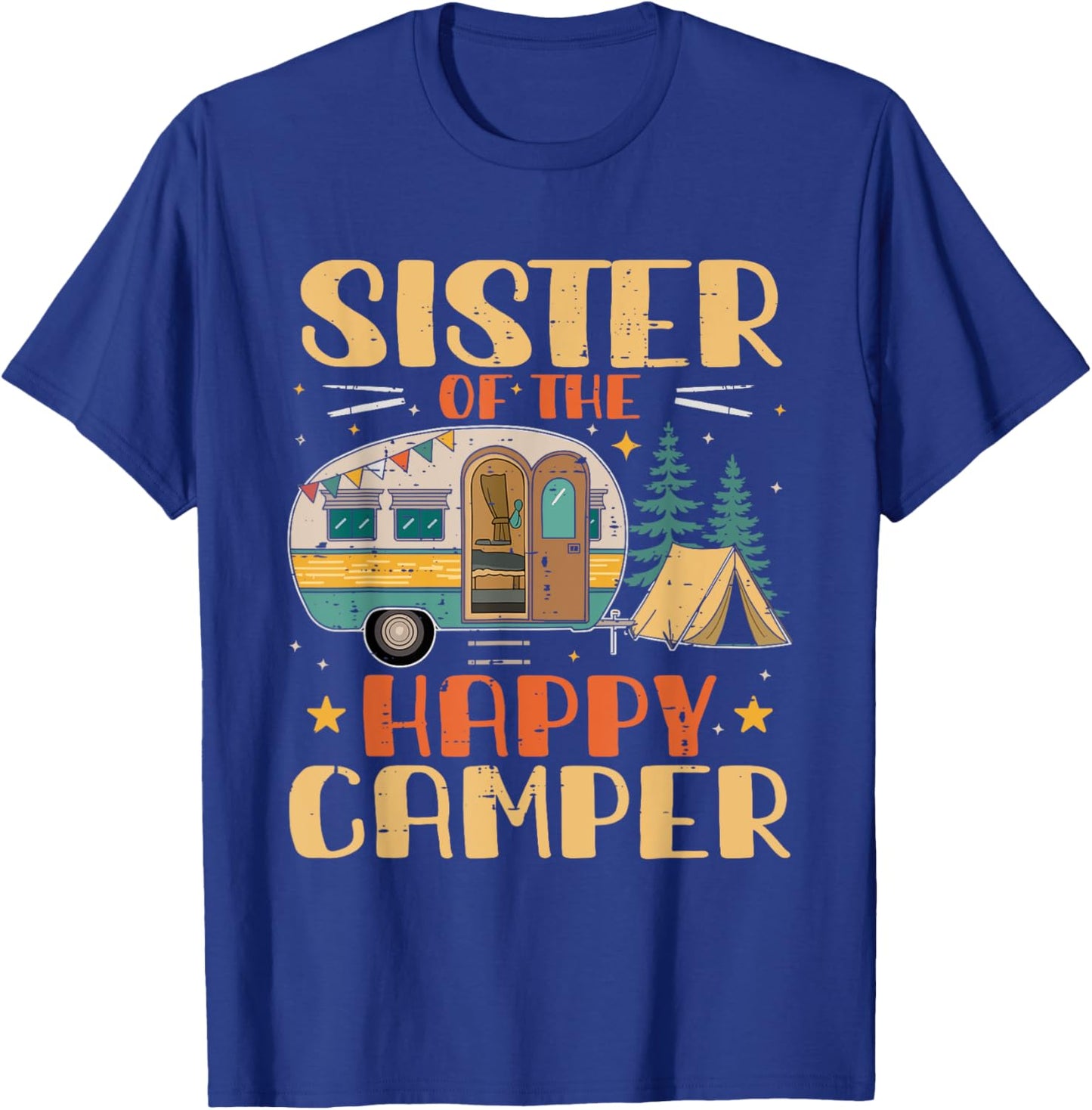 Sister of Happy Camper 1st Birthday Party Retro Sister T-Shirt - T-Shirt | Royal