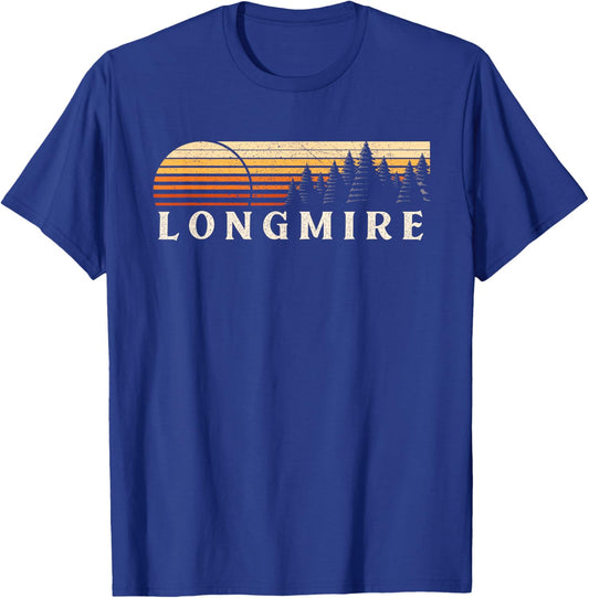 Longmire, WA Vintage Evergreen Sunset Eighties Retro T-Shirt - T-Shirt | Royal