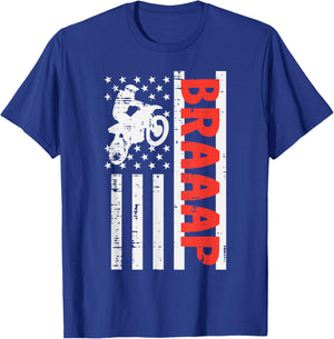 Dirt Bike Braaap US Flag Motocross Men Women Boys Kids T-Shirt - T-Shirt | Royal