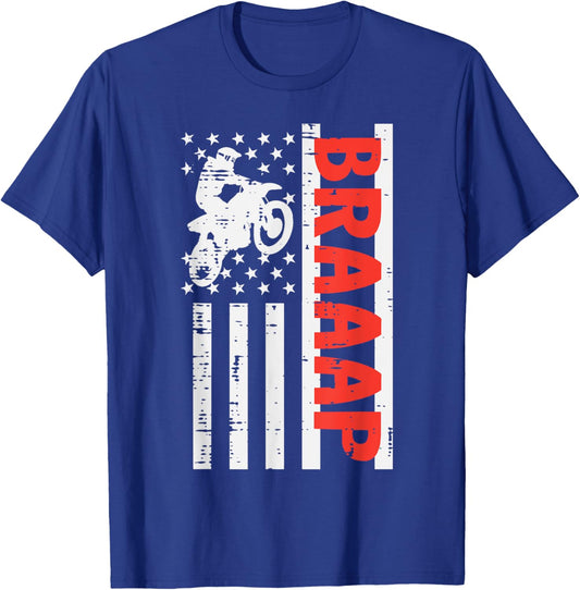 Dirt Bike Braaap US Flag Motocross Men Women Boys Kids T-Shirt - T-Shirt | Royal