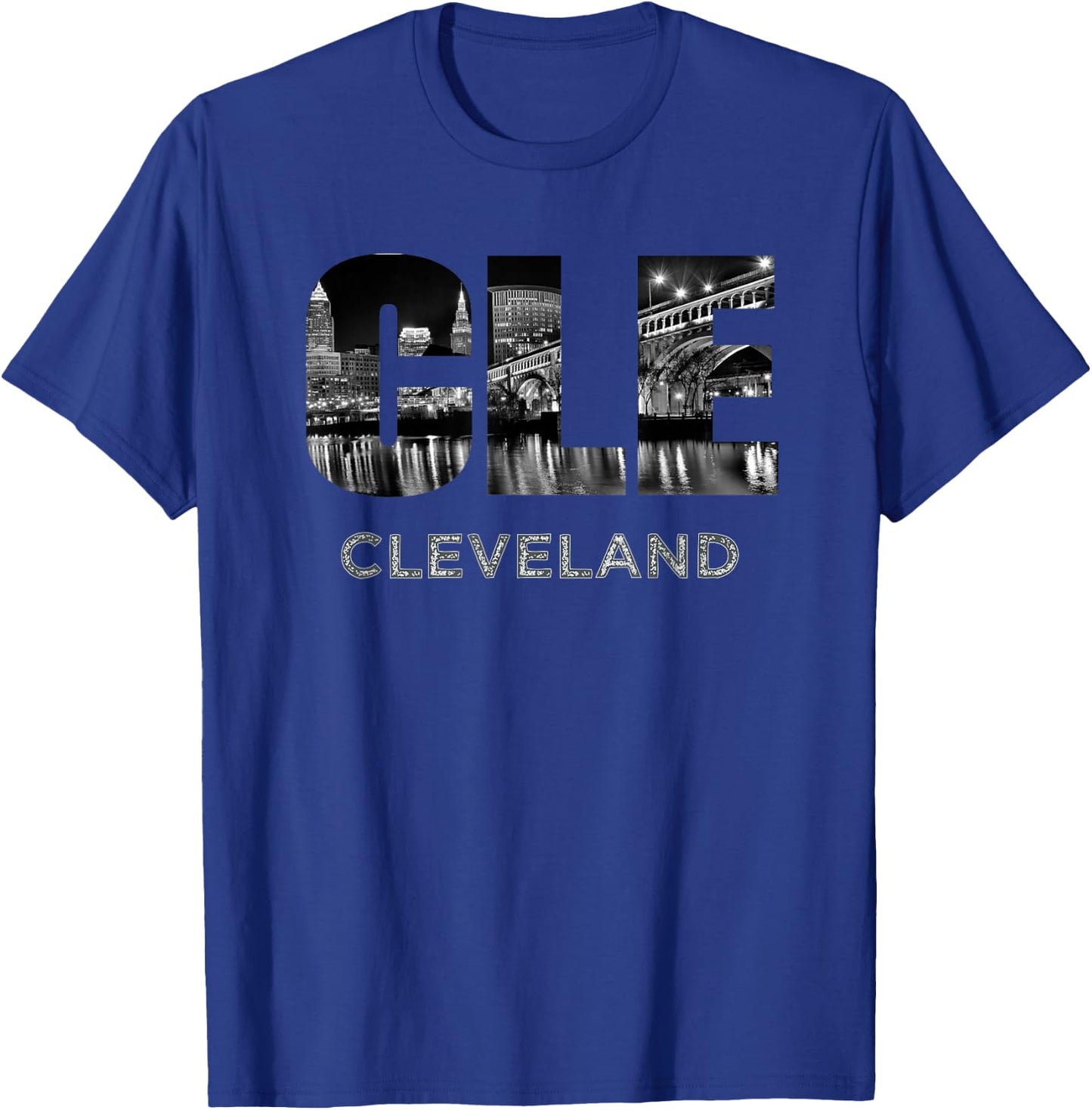 CLE The Land Night Downtown Cleveland Skyline Art Ohio Gifts T-Shirt - T-Shirt | Royal