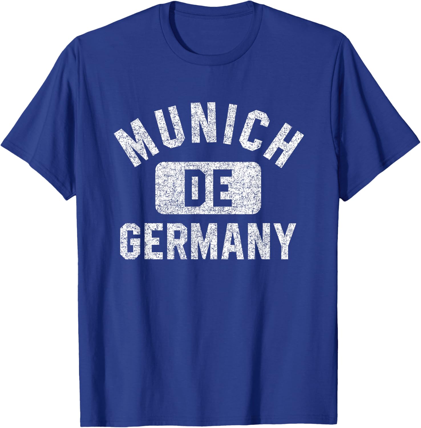 Munich Germany Gym Style Distressed White Print T-Shirt - T-Shirt | Royal