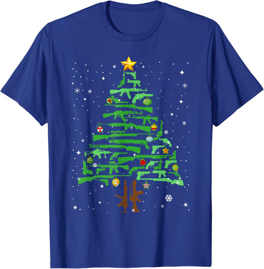 Xmas Patriotic 2nd Amendment Gun Christmas Tree T-Shirt - T-Shirt | Royal