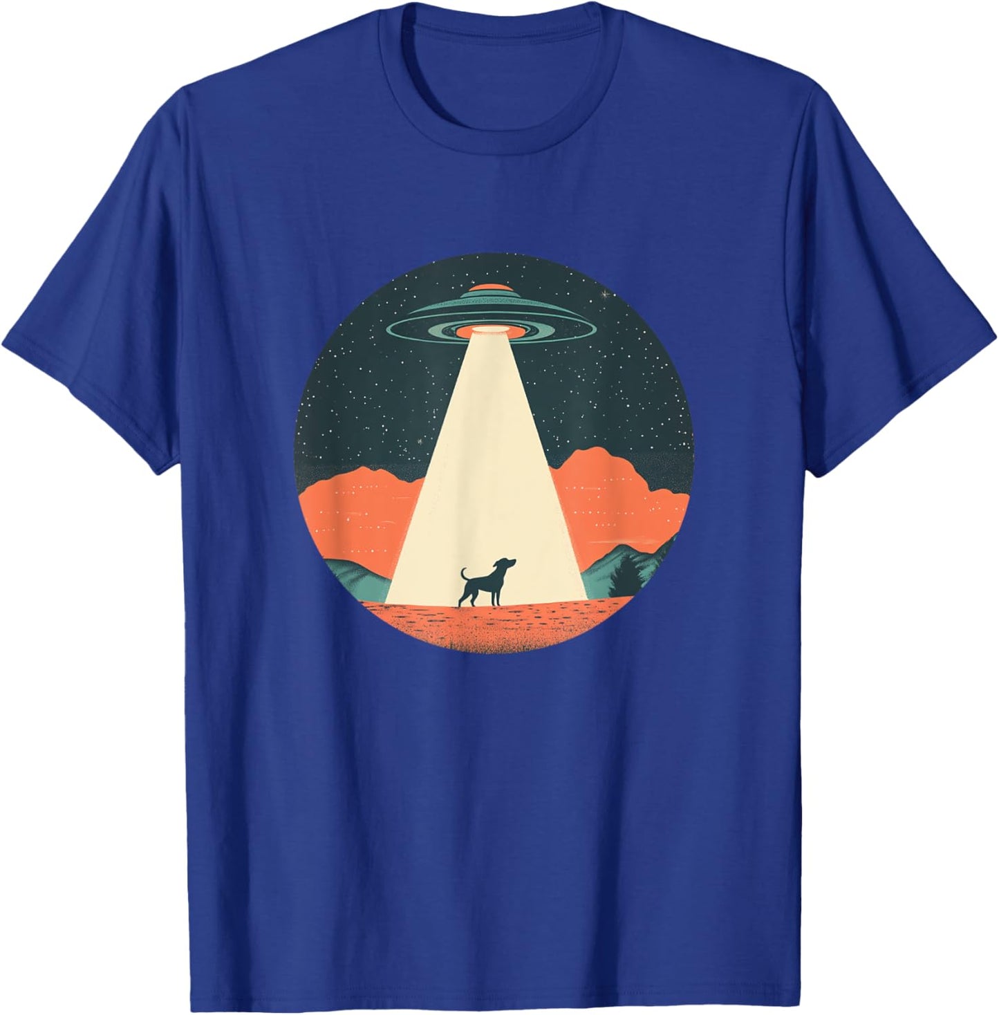 Funny UFO Beaming a Dog Up for Cosmic Fun T-Shirt - T-Shirt | Royal