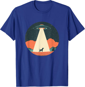 Funny UFO Beaming a Dog Up for Cosmic Fun T-Shirt - T-Shirt | Royal