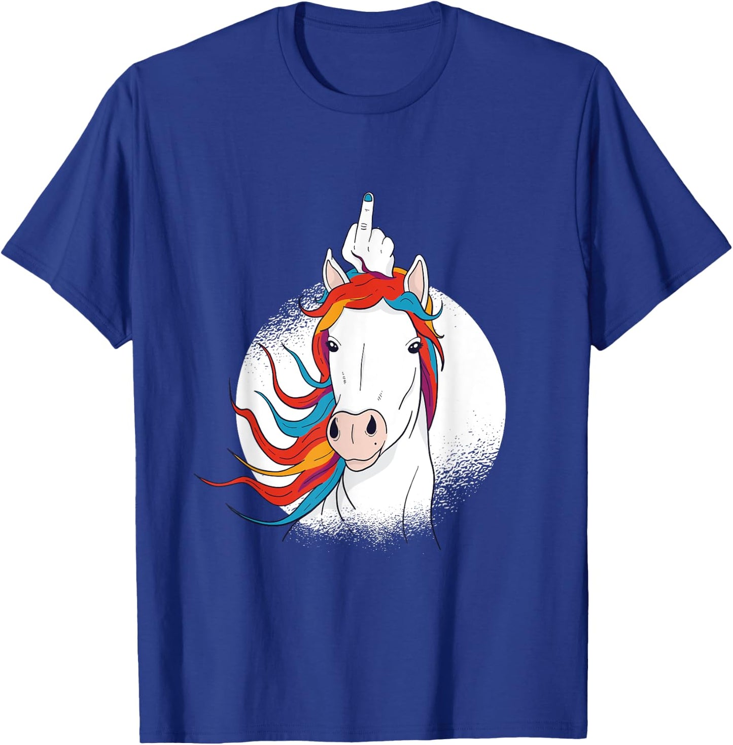 Crude Humor Funny Unicorn Middle Finger Sarcasm Adult Fun T-Shirt - T-Shirt | Royal