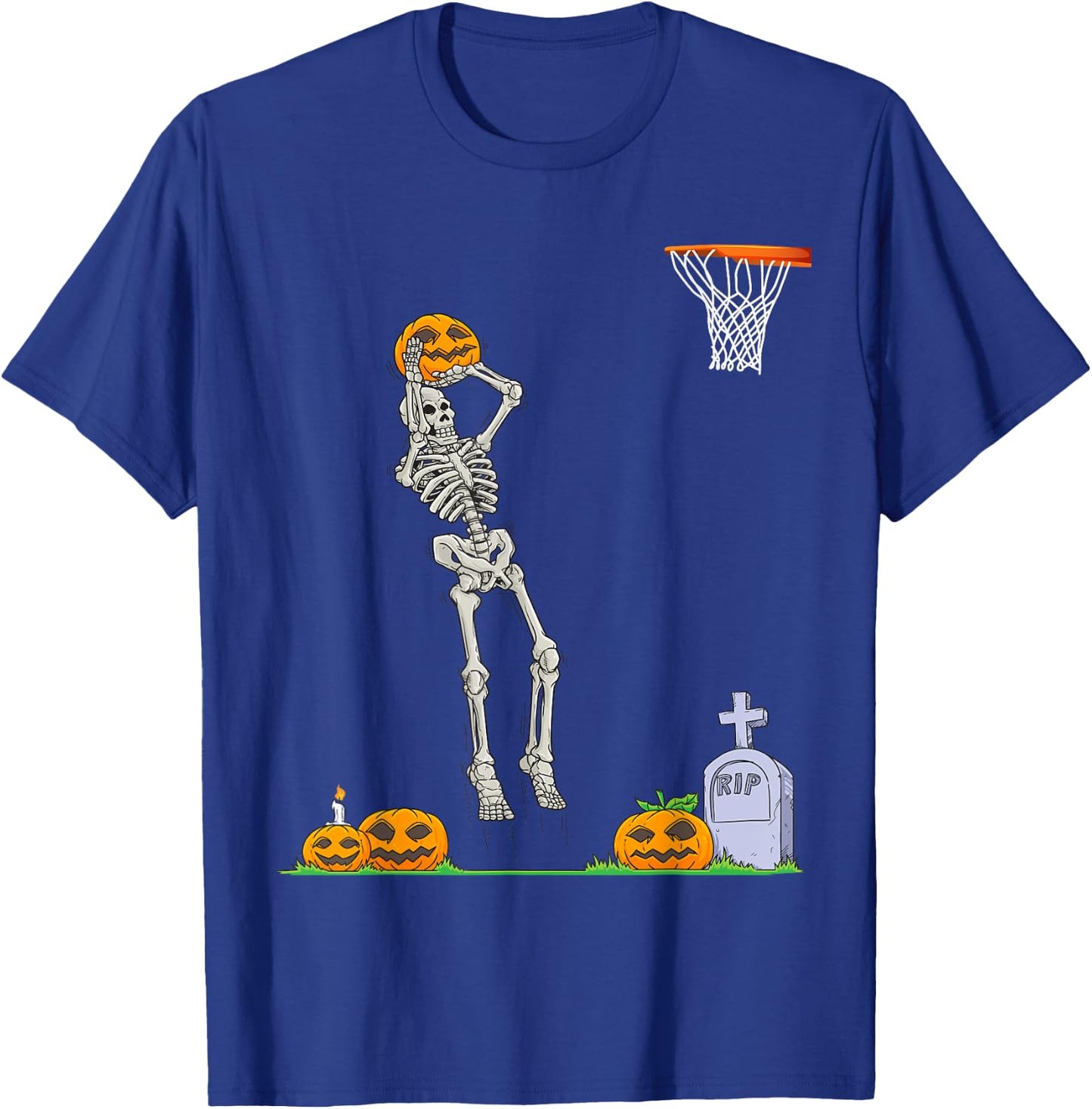 Funny Skeleton Basketball Halloween Pumpkin T-Shirt - T-Shirt | Royal
