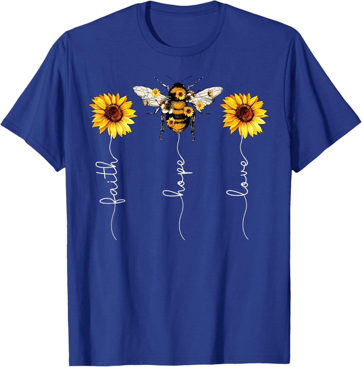 Faith Hope Love Sunflower Bee Jesus Christian Bible Verse T-Shirt - T-Shirt | Royal