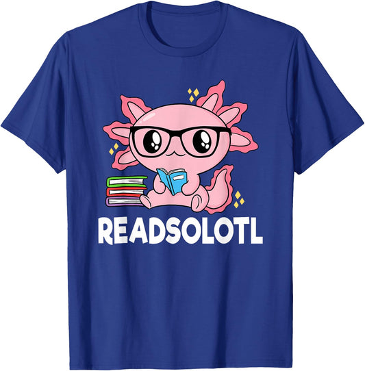 Readsolotl Pink Kawaii Axolotl Book Lover Funny Reading T-Shirt - T-Shirt | Royal