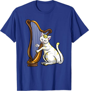 Funny Cat Playing Harp | Cool Love Animal Lyre Musician Gift T-Shirt - T-Shirt | Royal