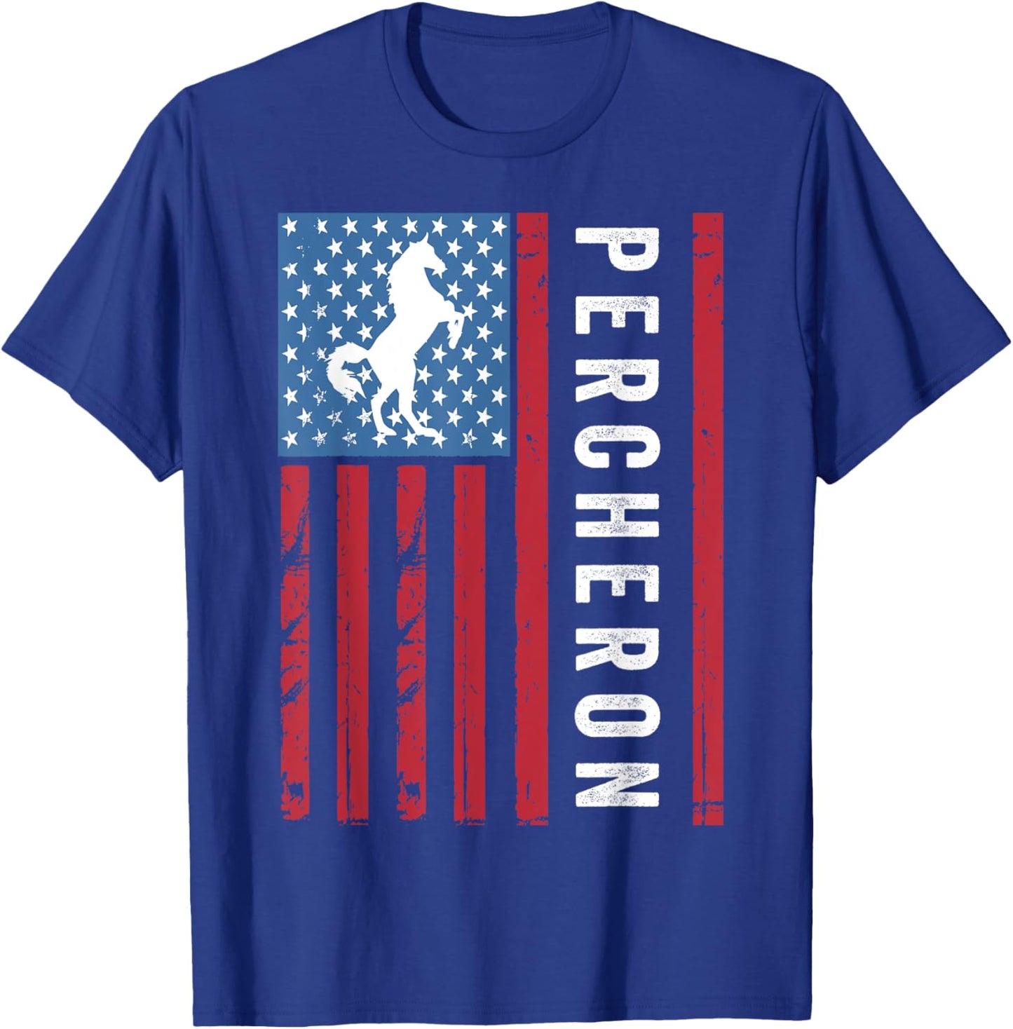 Percheron Horse with American Flag, Percheron Horse Women Kids Men T-Shirt - T-Shirt | Royal