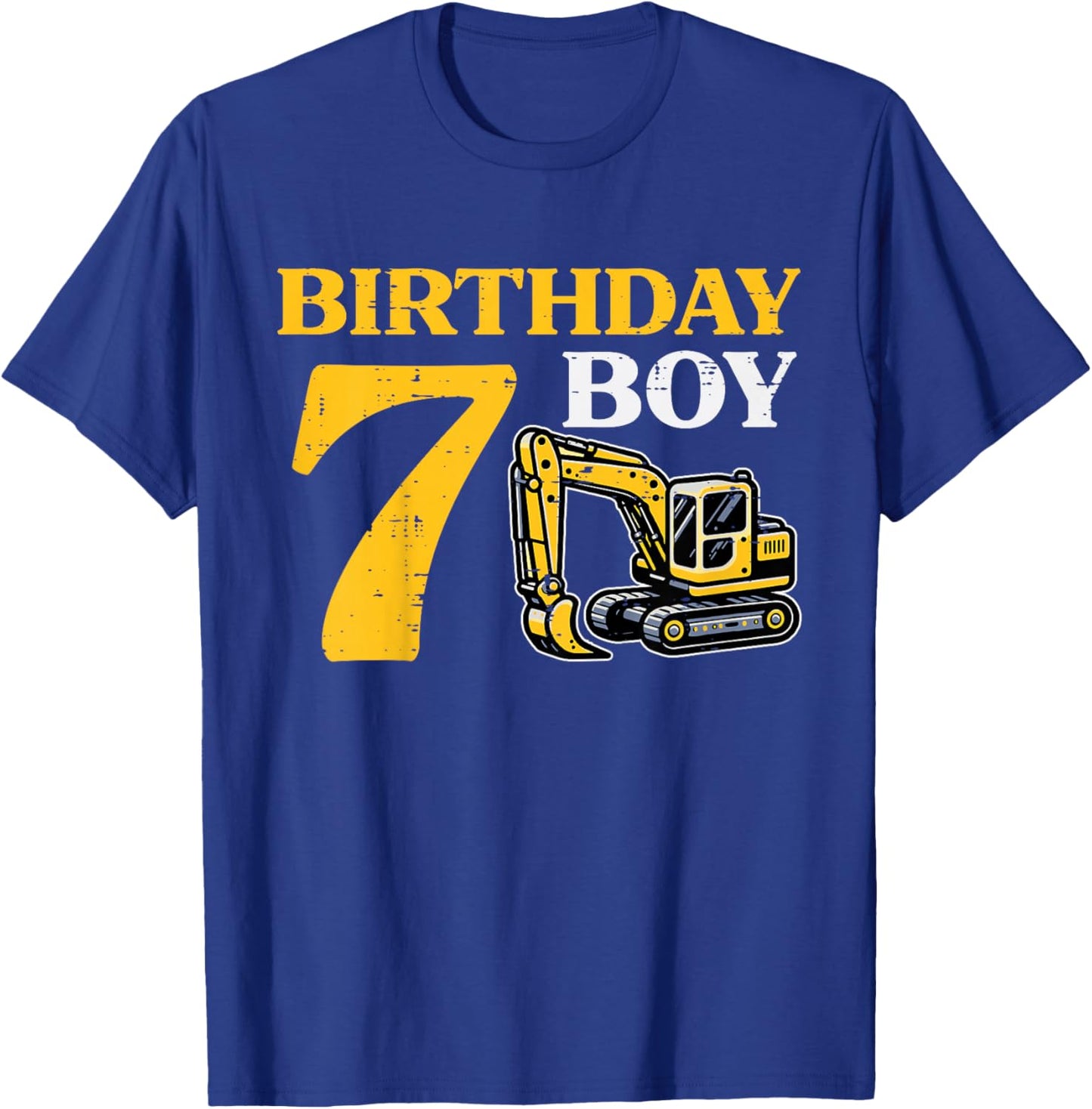 Kids 7th Birthday Boy Excavator 7 Construction Bday Boys Kids T-Shirt - T-Shirt | Royal