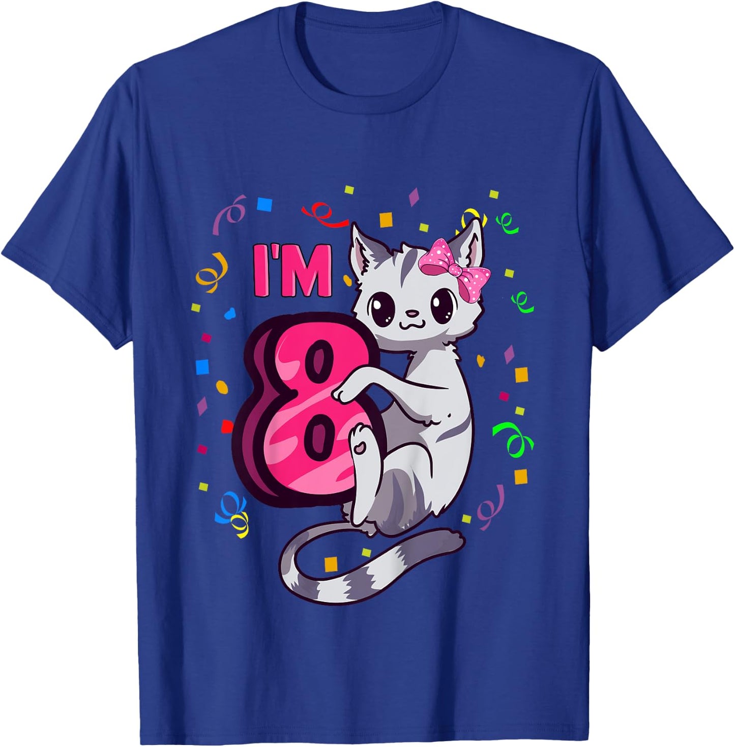 Girls 8th Birthday Outfit I'm 8 Years Old Cat Kitty Kitten T-Shirt - T-Shirt | Royal