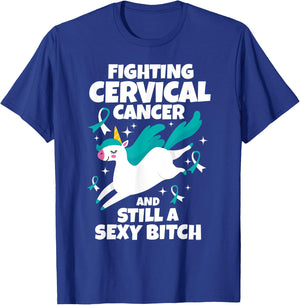 Fighting Cervical Cancer Sexy Bitch Quote Funny Unicorn Gift T-Shirt - T-Shirt | Royal