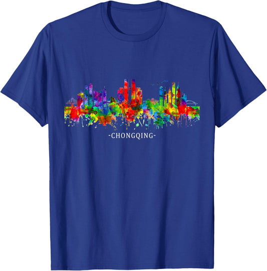 Watercolor Souvenir sky line chongqing china T-Shirt - T-Shirt | Royal