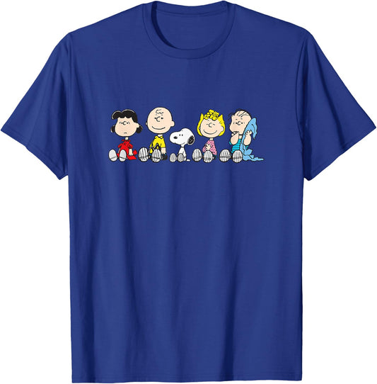 Peanuts : The Gang Sit Down - -Adults/Kids, Blue, Short Sleeve, Small, Classic Fit T-Shirt - T-Shirt | Royal