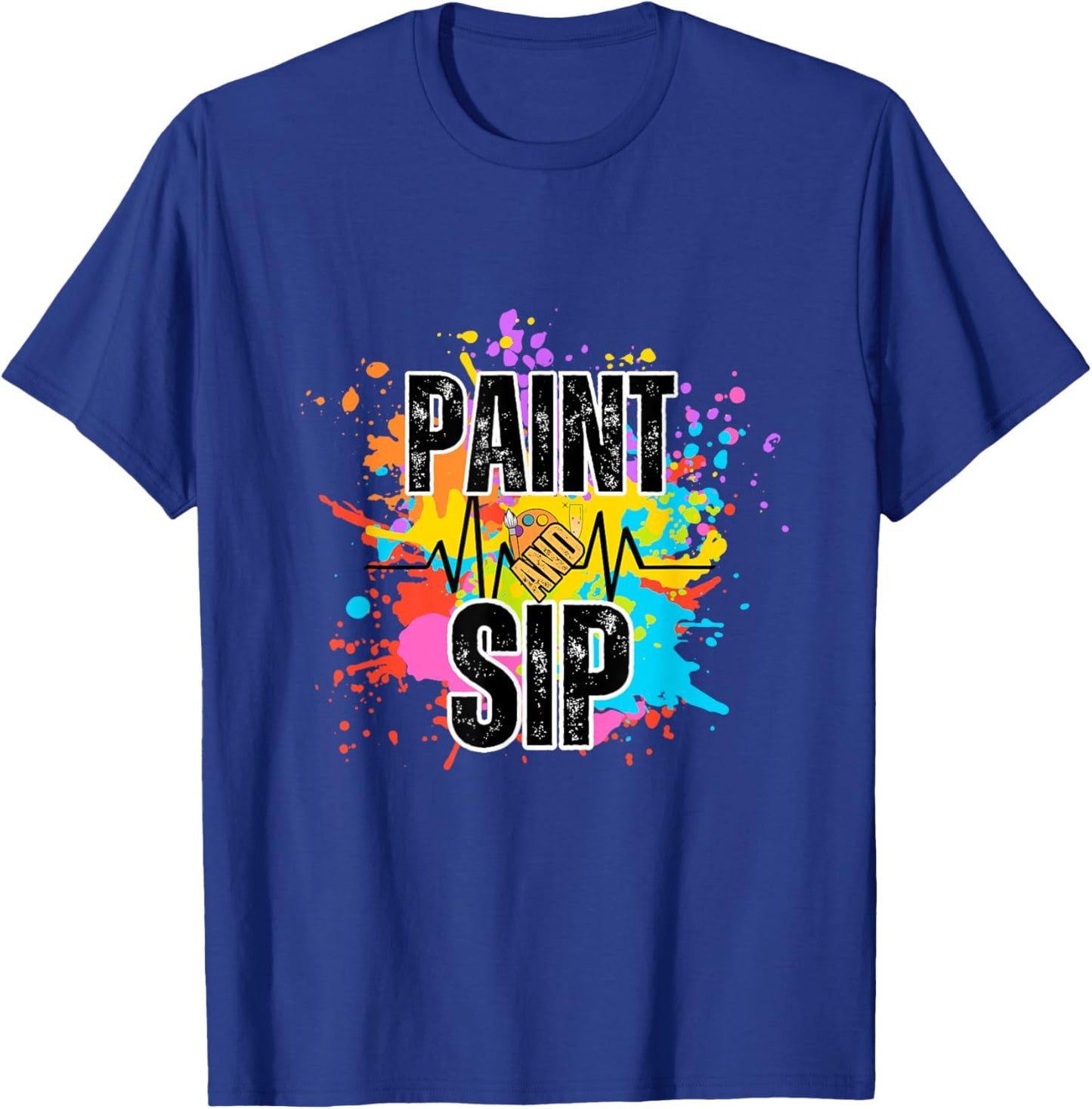 Paint and Sip Party Art Funny Wine Drinking Rainbow Paint T-Shirt - T-Shirt | Royal