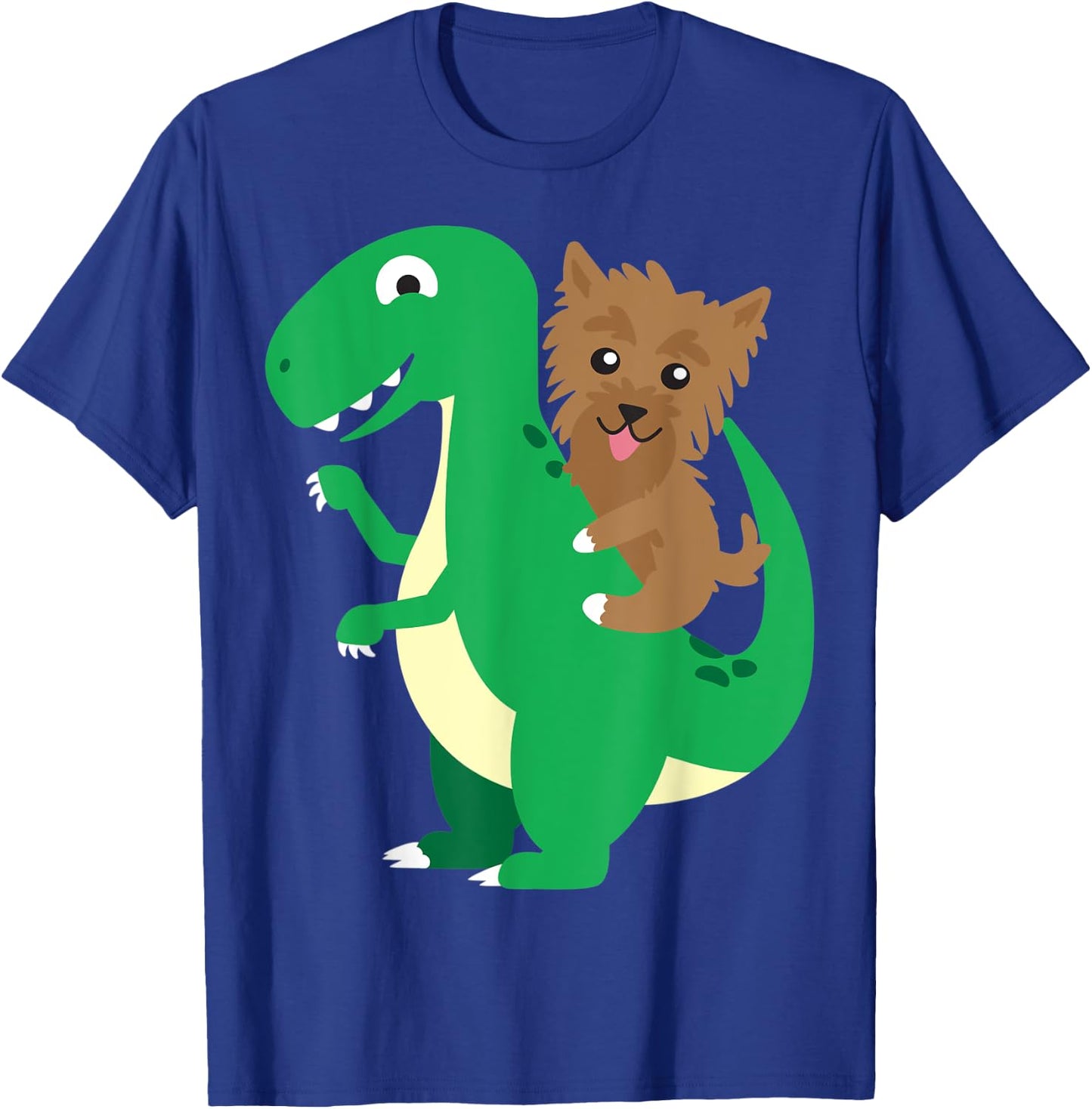 Yorkie Riding T-Rex Cool Dinosaur Dino Dog Halloween Costume Men Women Kids T-Shirt - T-Shirt | Royal