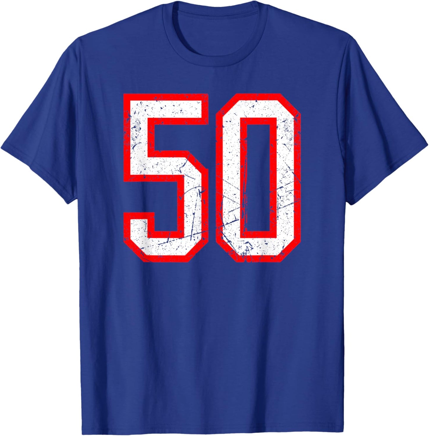 Number #50 White Red Distressed Sport Jersey Lucky Number 50 T-Shirt - T-Shirt | Royal