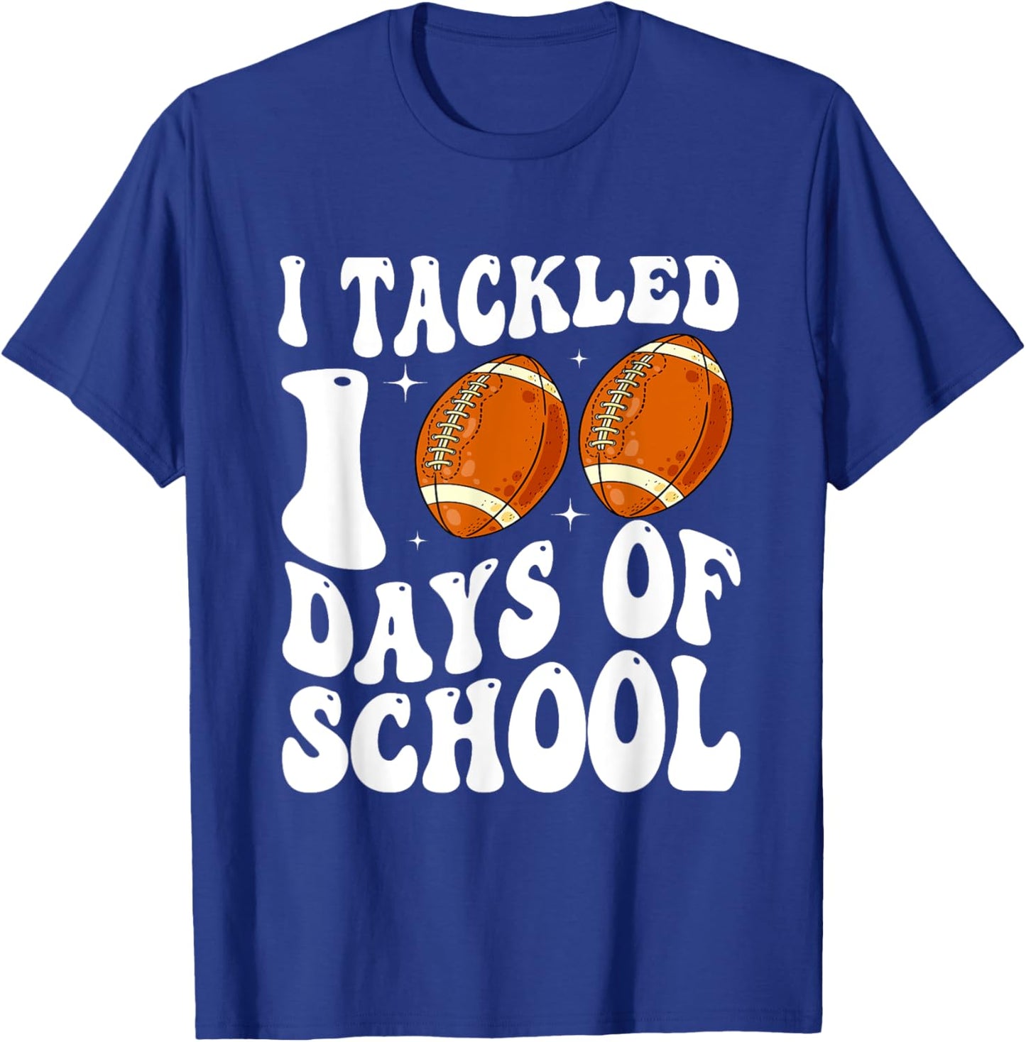 I Tackled 100 Days Of School Football 100th Day Kids Groovy T-Shirt - T-Shirt | Royal