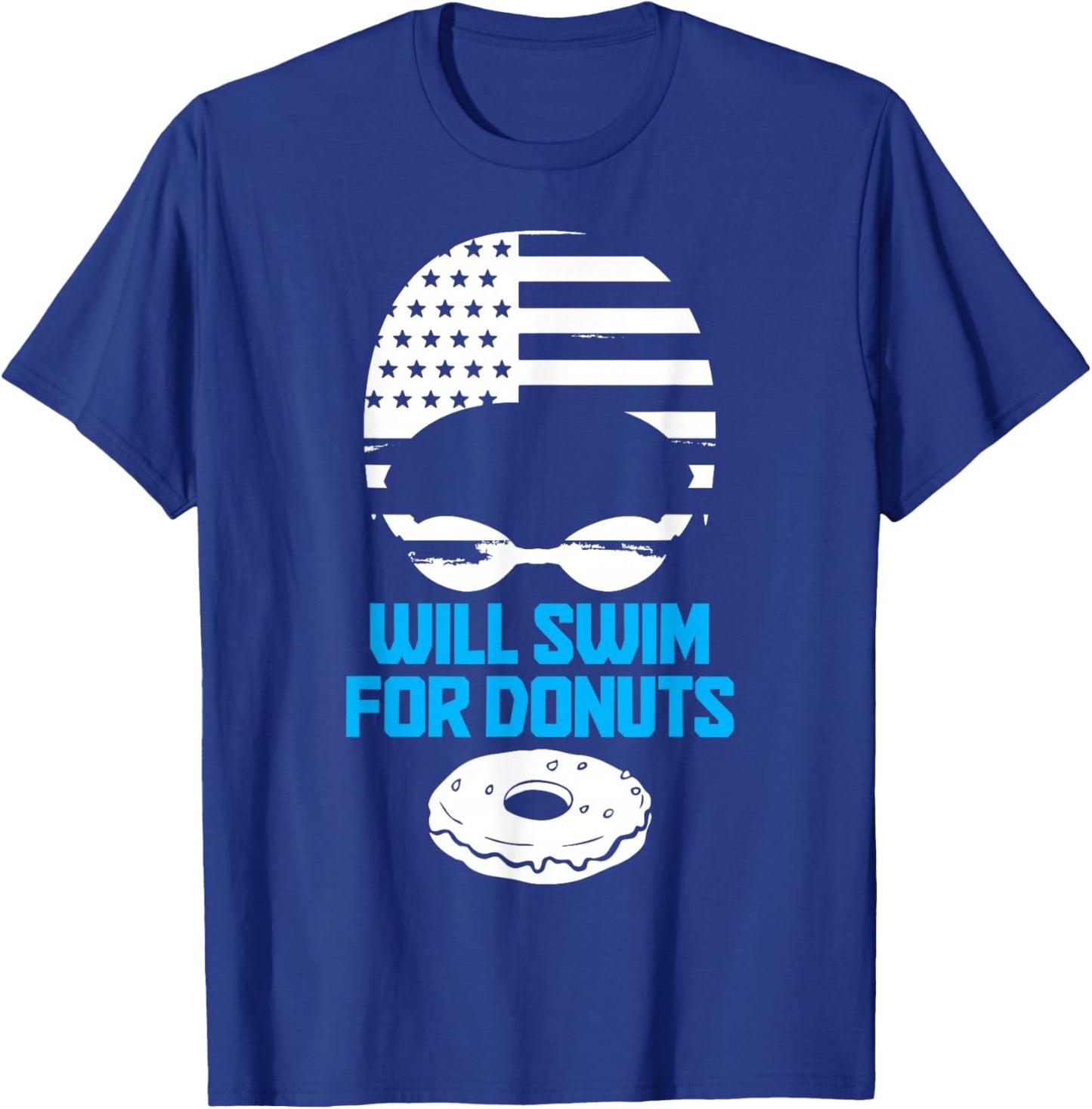 Swimming Will Swim For Donuts Funny Patriotic Swimmer T-Shirt - T-Shirt | Royal