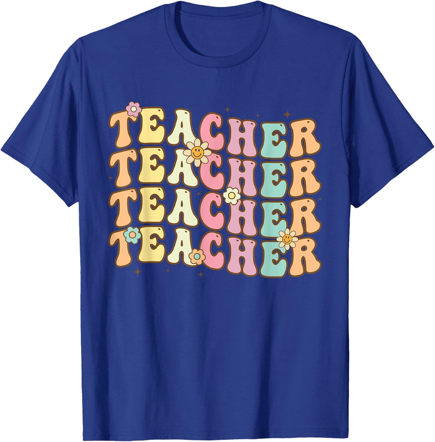 Retro Groovy Teacher Inspirational Colorful Back to School Men Women Girls Kids T-Shirt - T-Shirt | Royal