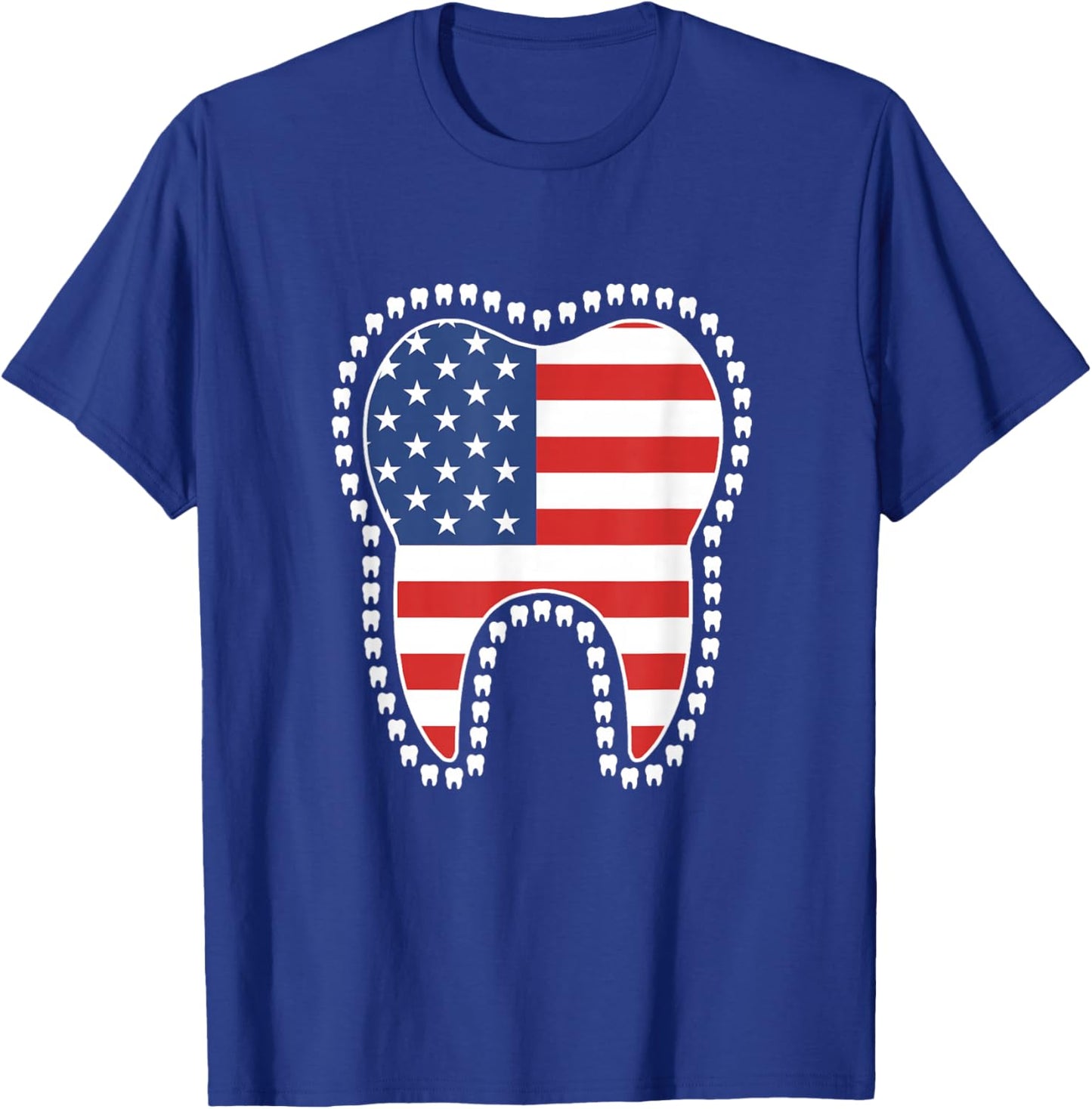 Patriotic Dentist American Flag Tooth Dental 4th Of July USA T-Shirt - T-Shirt | Royal