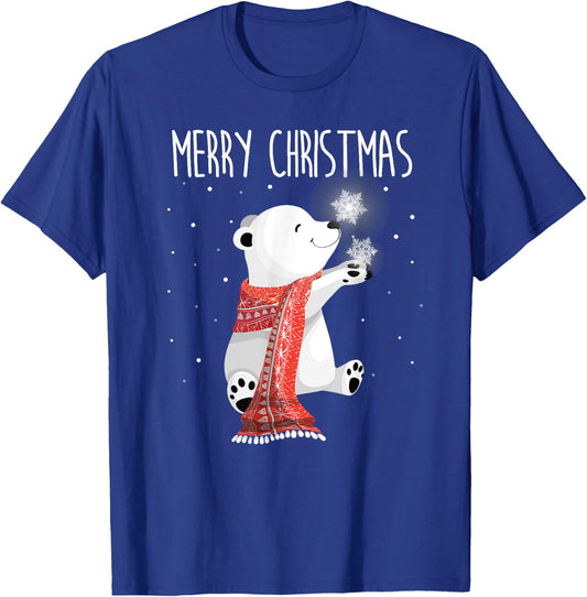 Cute Polar Bear Scarf Merry Christmas Xmas Holidays Gift T-Shirt - T-Shirt | Royal
