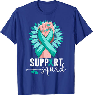 Support Squad Cervical Cancer Awareness Teal & White Ribbon T-Shirt - T-Shirt | Royal