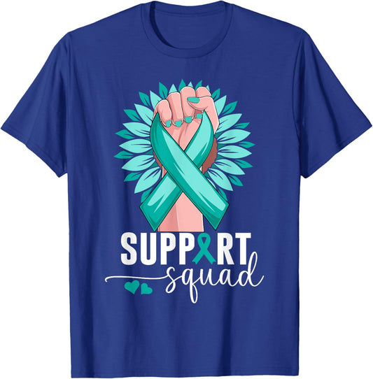 Support Squad Cervical Cancer Awareness Teal & White Ribbon T-Shirt - T-Shirt | Royal