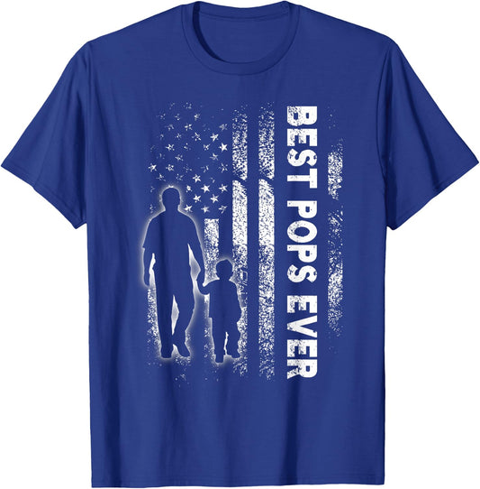 Best Pops Ever USA Flag Father's Day Grandpa Gift T-Shirt - T-Shirt | Royal