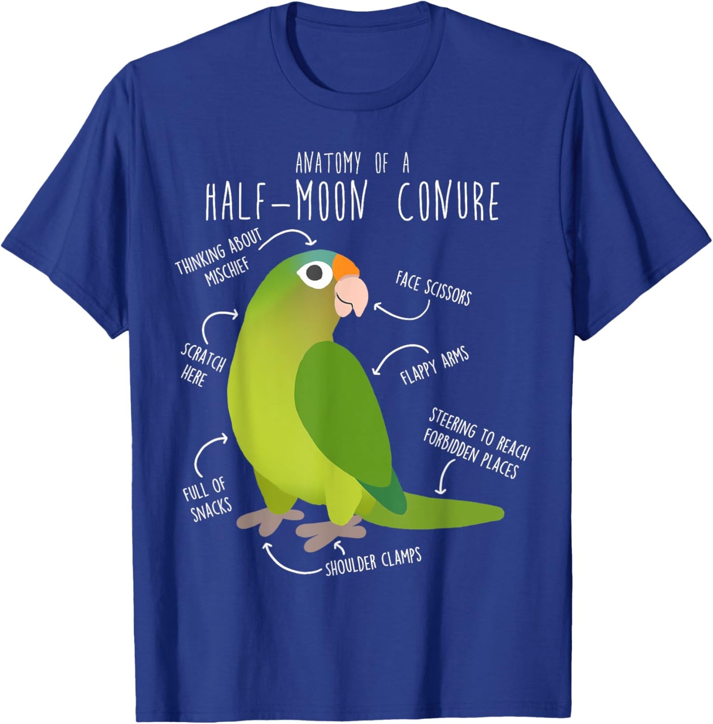 Half-Moon Conure Parrot Anatomy, Funny Cute Pet Bird Mom T-Shirt - T-Shirt | Royal