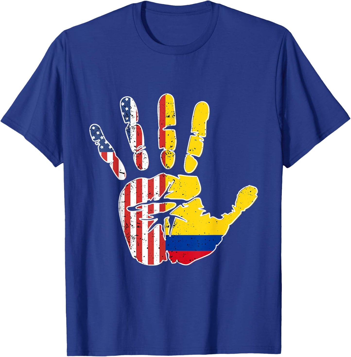 US Colombia Handprint Flag Proud Colombian American Heritage T-Shirt - T-Shirt | Royal