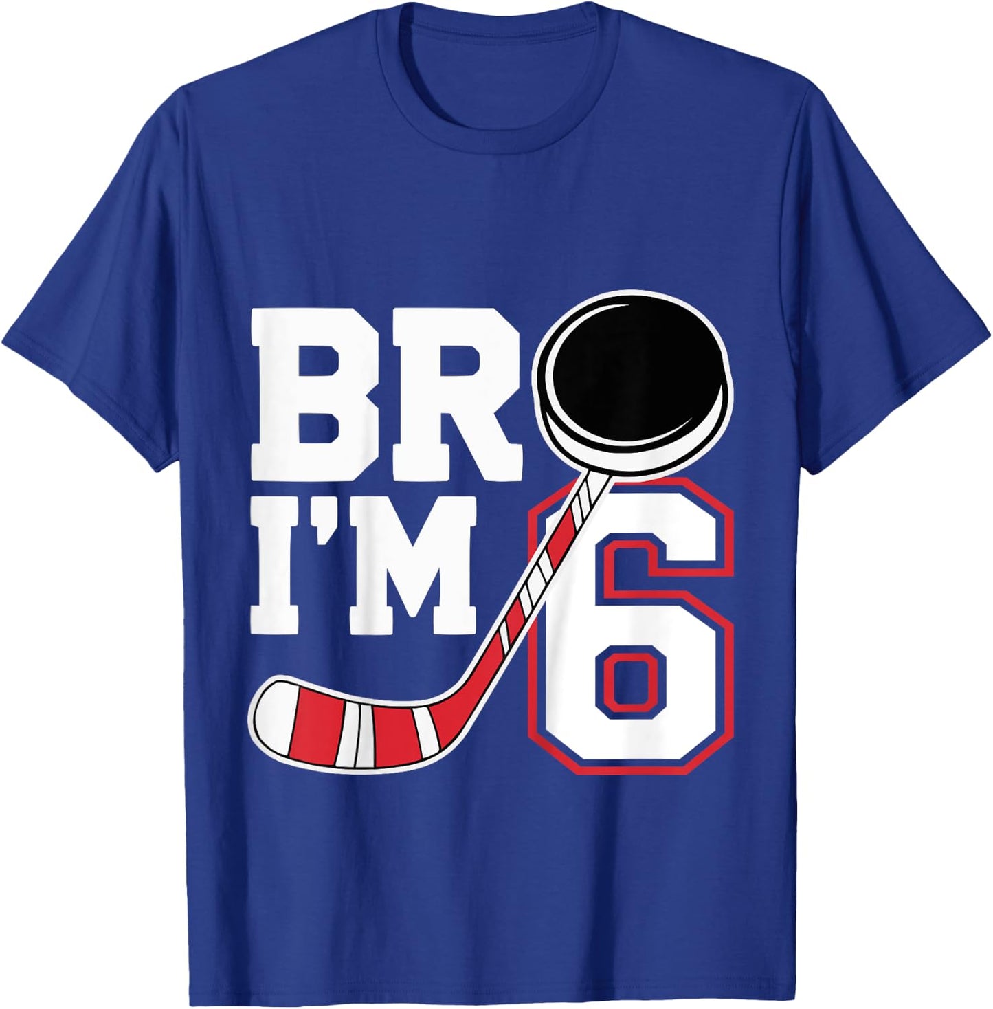 Kids Six Years Old 6th Birthday Hockey Player Birthday T-Shirt - T-Shirt | Royal