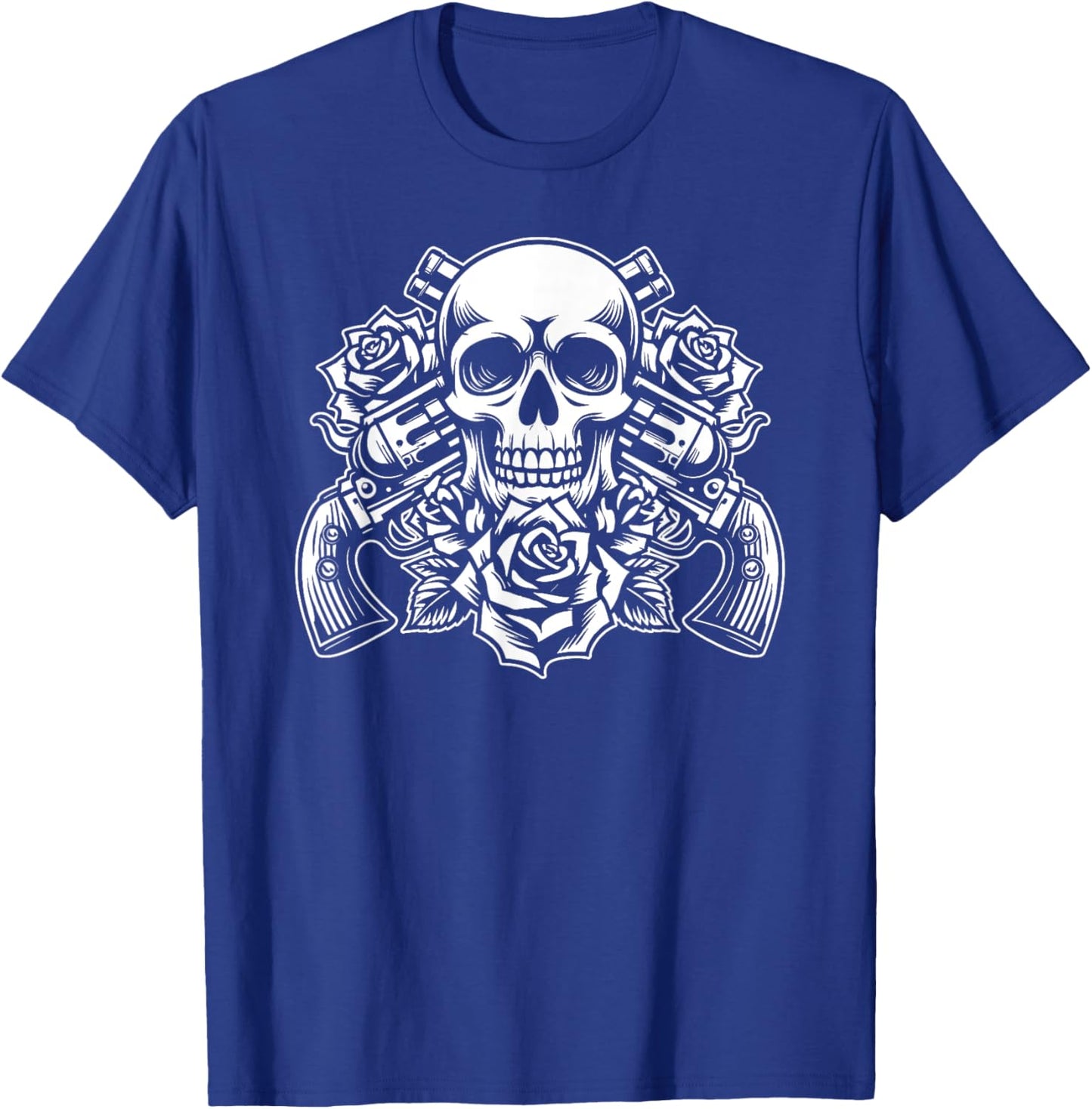 Skeleton Roses Glam Rock 80s - 1980s Guitar Guns Skull Roses T-Shirt - T-Shirt | Royal