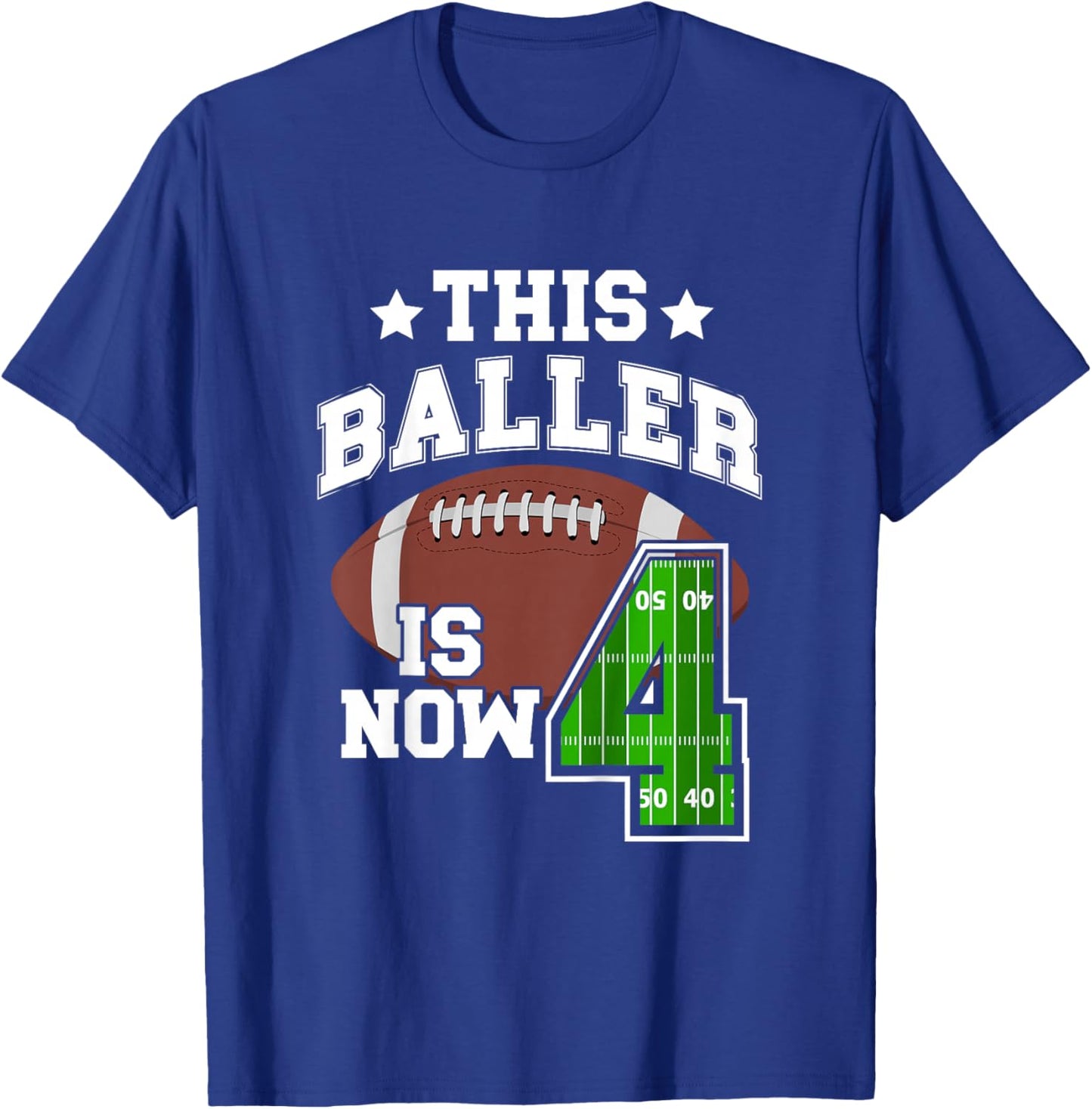 Kids 4th Football Birthday Party 4 Year Old Football Player T-Shirt - T-Shirt | Royal