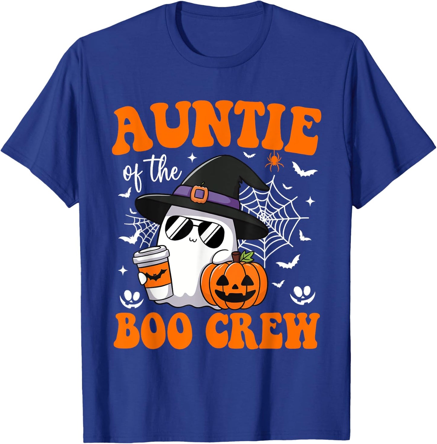 Auntie Boo Crew Groovy Ghost Matching Family Halloween T-Shirt - T-Shirt | Royal