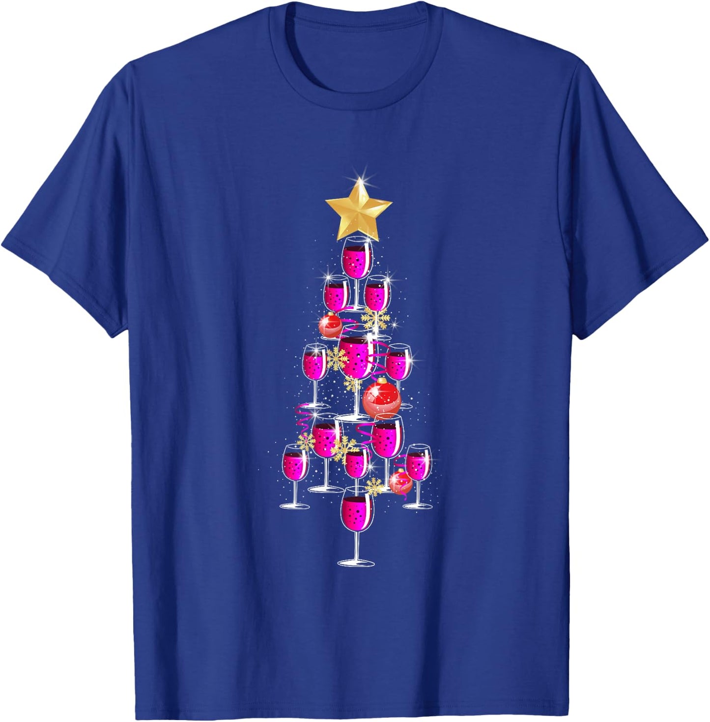 Christmas Tree Wine Glass Drinking Funny Christmas Gifts T-Shirt - T-Shirt | Royal