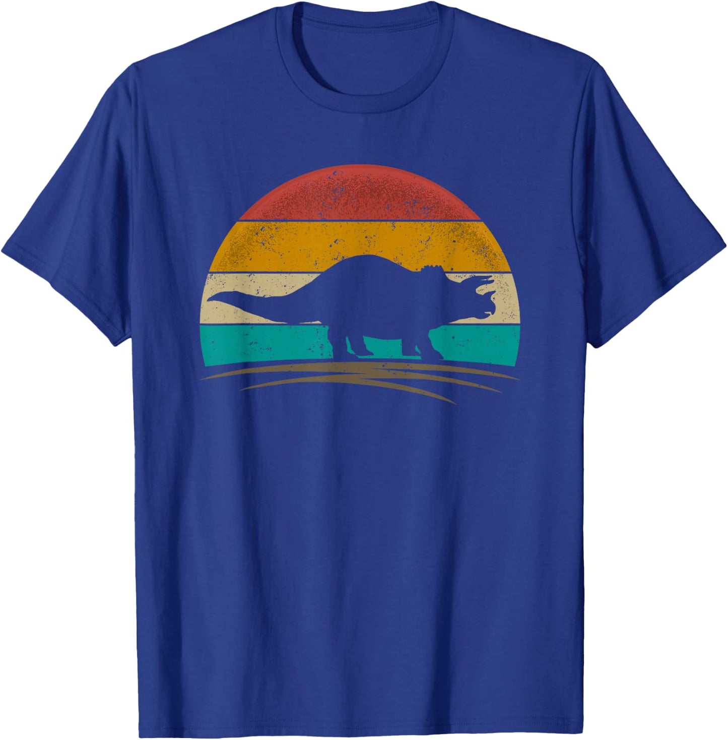 Triceratops Retro Vintage 70s Distressed Men Women T-Shirt - T-Shirt | Royal