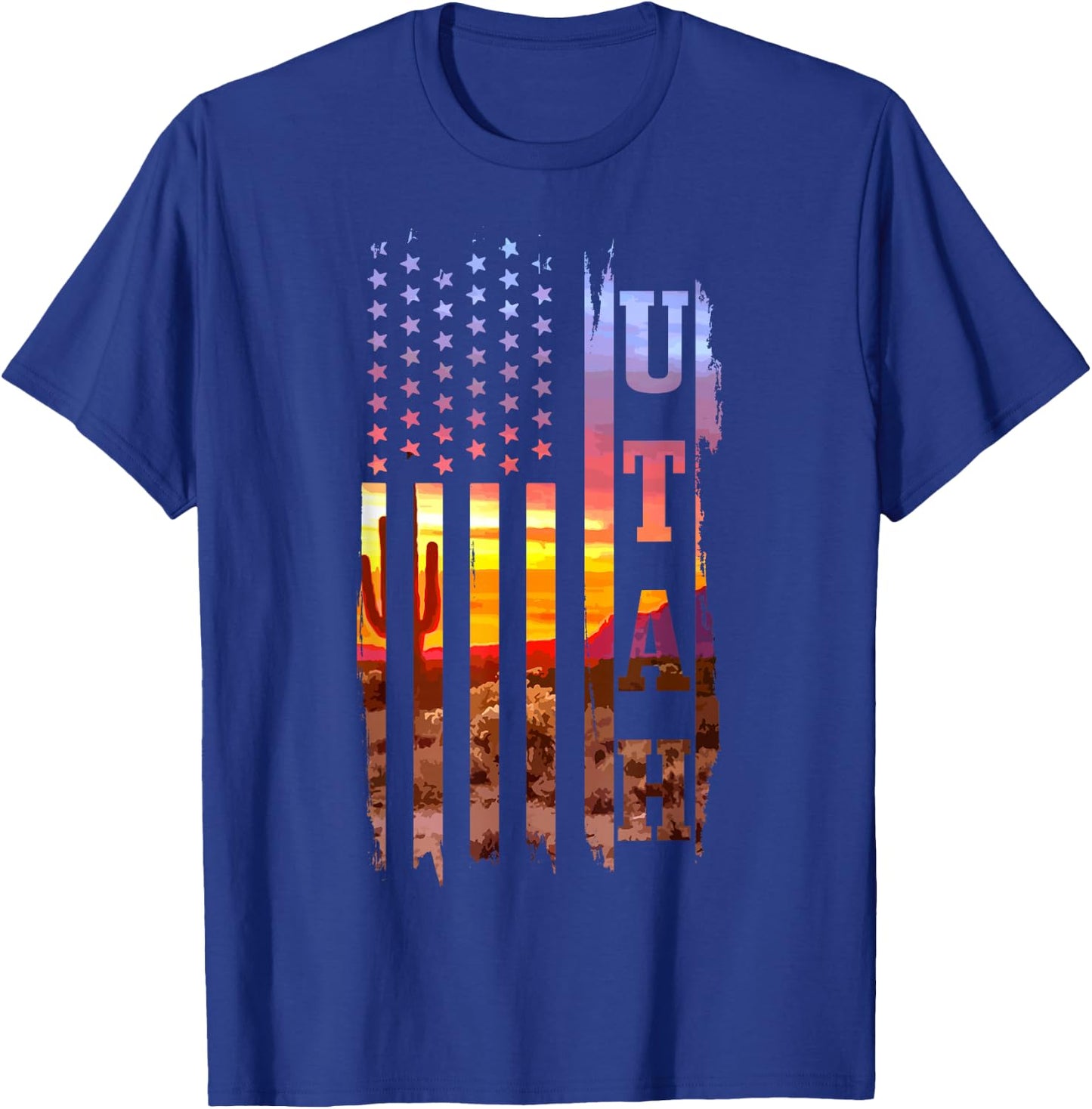 Utah American Flag Pride Landscape Cactus T-Shirt - T-Shirt | Royal