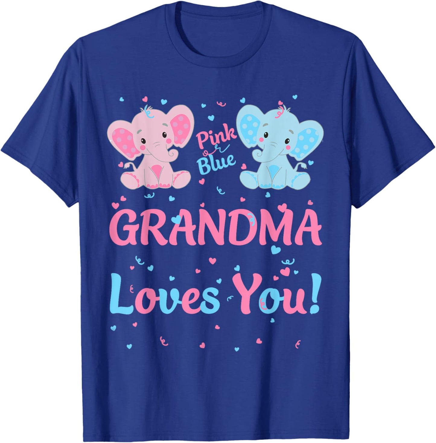 Grandma Gender Reveal Elephant Pink or Blue Matching Family T-Shirt - T-Shirt | Royal