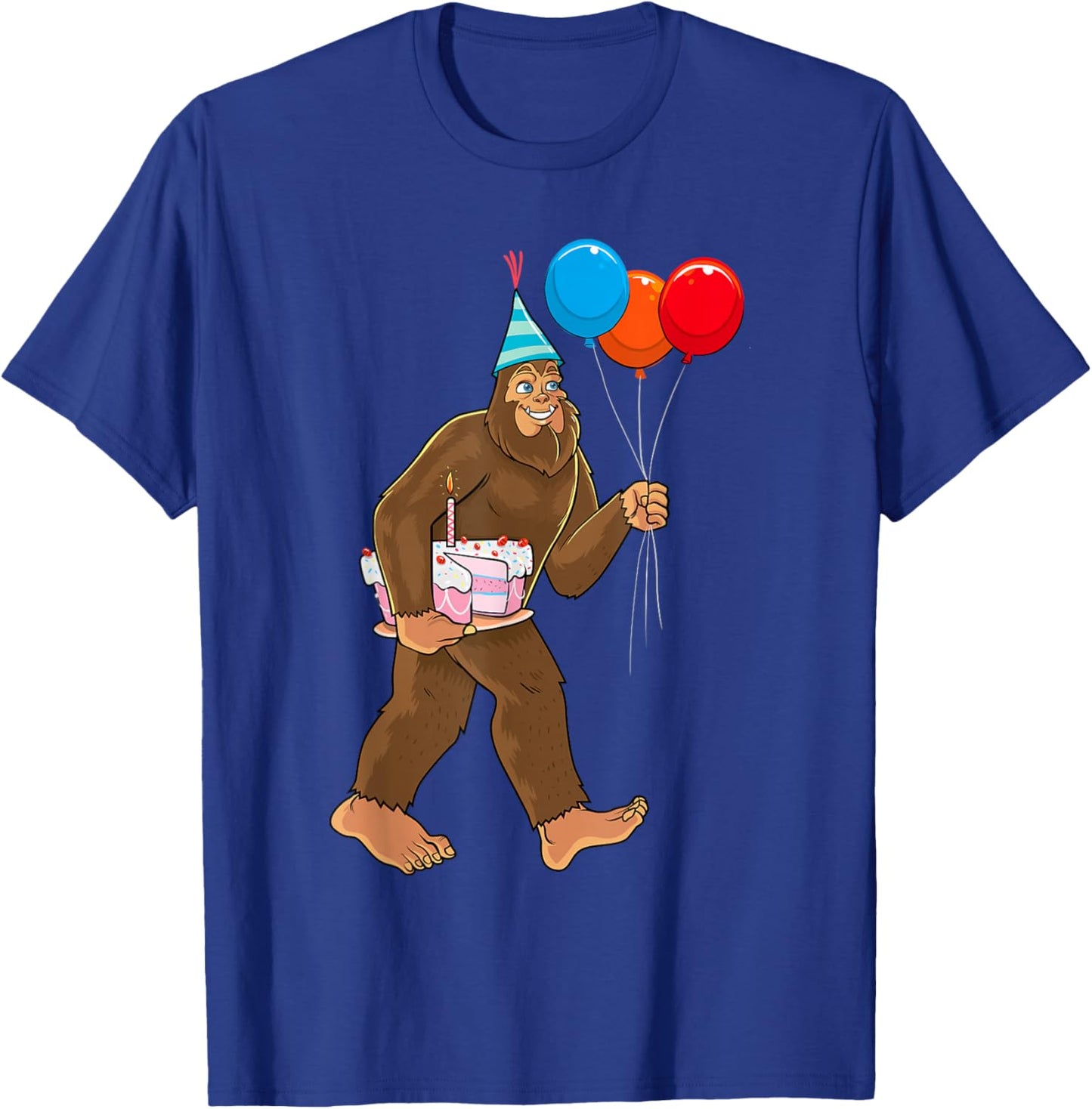 Bigfoot It's My Birthday Party Hat Balloons Boys Sasquatch T-Shirt - T-Shirt | Royal