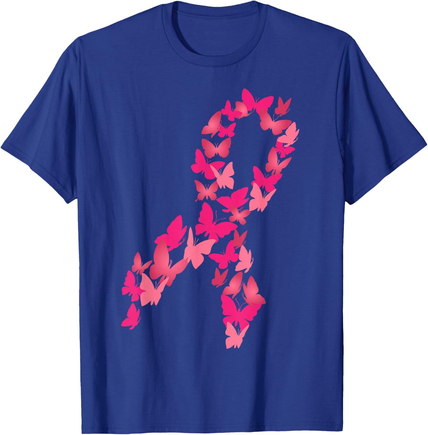 Pink Ribbon Butterfly Cute Breast Cancer Awareness Gift T-Shirt - T-Shirt | Royal