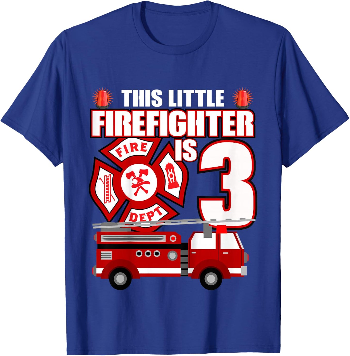 3 Year Old Firefighter Birthday Party Fire Truck 3rd Gift T-Shirt - T-Shirt | Royal